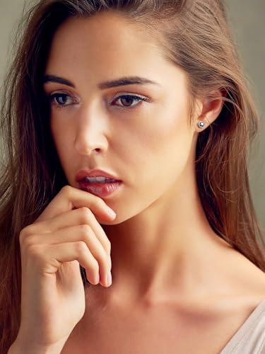 Bestyle Sparkling 925 Sterling Silver Birthstone Stud Earrings for Women, Heart/Round/Teardrop/Square Solitaire Diamond Studs Earrings, Great Birthday/Christmas Gifts - style: 00. Black Onyx-round