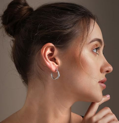LeCalla Real 925 Sterling Silver C Hoop Earrings | Lightweight Small Hoops Italian Half Earring Hoops for Women - color: CZ Crossover Half- 20mm