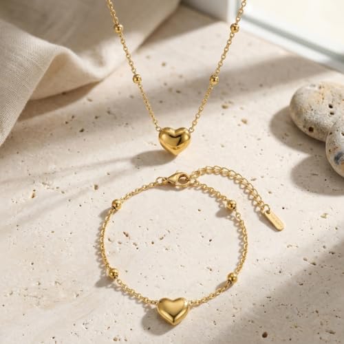 14K Gold Plated Crystal Jewelry set Cubic Zirconia Dainty Choker Necklace Earrings Stud Gold Necklaces for Women - color: Heart design