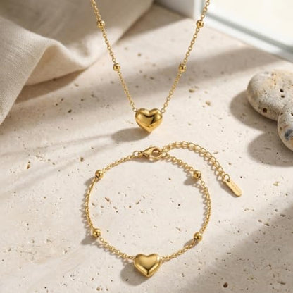14K Gold Plated Crystal Jewelry set Cubic Zirconia Dainty Choker Necklace Earrings Stud Gold Necklaces for Women - color: Heart design