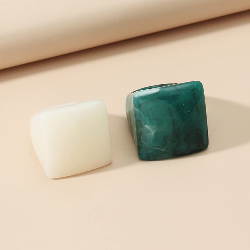 Resin Chunky Rings for Women Multicolor Acrylic Plastic Rings Set Cute Trendy Aesthetic Y2k Statement Rings Thick Dome Heart Knuckle Finger Jewelry - color: White+Green