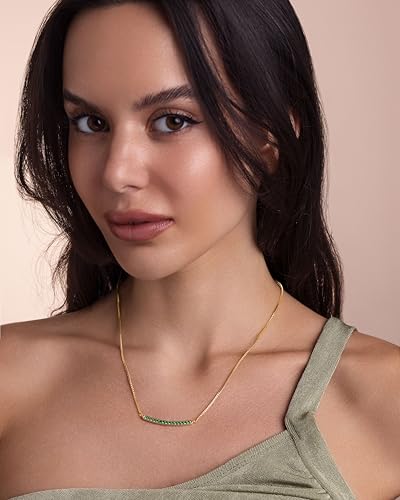 SNGIA 18K Gold Plated Stackable Adjustable Curved Horizontal Bar with CZ Pendant Necklace For Women by SNGIA, Dainty Drop Layered Trendy Birthstone Gemstone Charm Statement Jewelry Gifts, Bohemian Vintage Handmade Unique Cute Thin Skinny Dainty Chain Bead
