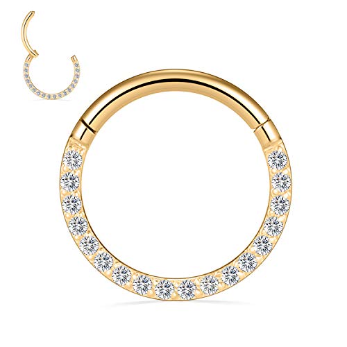 GAGABODY Septum Ring 16 Gauge Earrings Daith Jewelry Surgical Steel Hinged Nose Rings Nose Hoop Cartlidge Earring Hoop Helix Rook Piercing Jewelry - color: Style1:1pc Gold-Clear CZ