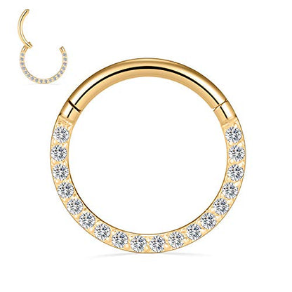 GAGABODY Septum Ring 16 Gauge Earrings Daith Jewelry Surgical Steel Hinged Nose Rings Nose Hoop Cartlidge Earring Hoop Helix Rook Piercing Jewelry - color: Style1:1pc Gold-Clear CZ