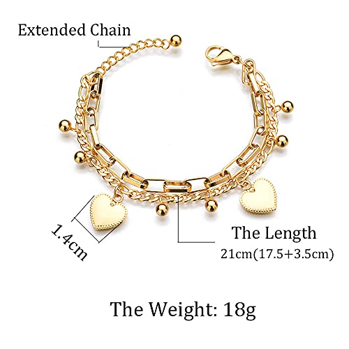 kelistom 316L Stainless Steel Love Heart Charm Bracelet for Women Romantic Gift Silver/Rose/18k Gold Plated OT Clasp Bracelets - color: 2-heart gold