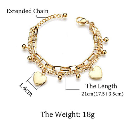 kelistom 316L Stainless Steel Love Heart Charm Bracelet for Women Romantic Gift Silver/Rose/18k Gold Plated OT Clasp Bracelets - color: 2-heart gold
