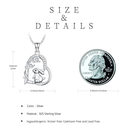 Heart Animal Necklace 925 Sterling Silver Cute Animal Pendant Jewelry Birthday Gifts for Women Girlfriend Mom Animal Lovers - style: Bunny