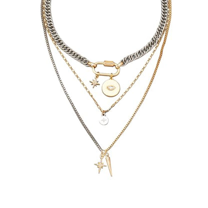 3 Pcs Layered Necklaces for Women, Stackable Statement Jewelry | Trendy stackable jewelry set! 3 separate lightweight chains. Perfect statement gift for women to elevate any daily outfits. - color: Mixed Metal (Silver & Gold)