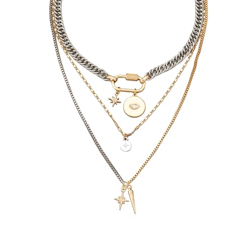 3 Pcs Layered Necklaces for Women, Stackable Statement Jewelry | Trendy stackable jewelry set! 3 separate lightweight chains. Perfect statement gift for women to elevate any daily outfits. - color: Mixed Metal (Silver & Gold)