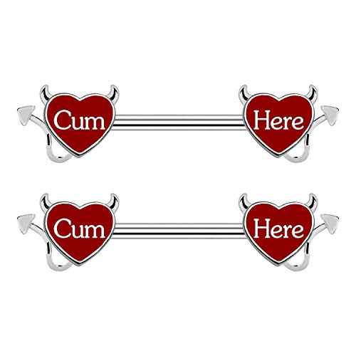 Letter Nipple Ring 14G 316L Surgical Steel Nipple Barbell Heart Shape Devil Body Piercing Jewelry for Women Men - color: red C