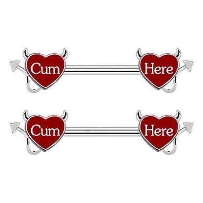 Letter Nipple Ring 14G 316L Surgical Steel Nipple Barbell Heart Shape Devil Body Piercing Jewelry for Women Men - color: red C
