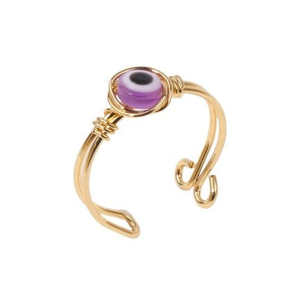 Chakra Crystal Ring Adjustable Gemstone Rings Wire Wrapped Irregular Crystal Ring Gemstone Carnelian Rose Quartz Amethyst Evil Eye Tiger Eyes Crystal Ring for Women - color: Purple Eyes