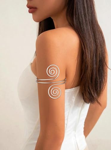 FIRAZIO 4PCS Arm Cuff Jewelry for Women | Upper Arm Cuff Bangle Band Armlet Adjustable Arm Cuff Bracelet Set - style: 4A-Silver