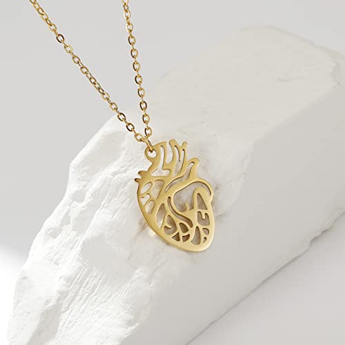 18K Gold Plated Stainless Steel Bee Honeycomb Pendant Necklace, Adjustable Y Lariat Conch/Guitar/Horseshoe Necklace for Women - color: Gold, style: Heart