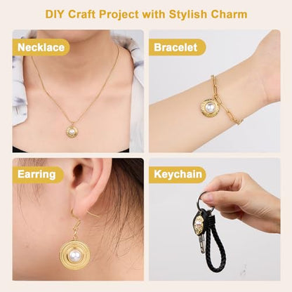 UMAOKANG 13pcs Artificial Pearl Charms for Jewelry Making Gold Plated Stainless Steel Bulk Charms with 20pcs Jump Rings - color: Pearl Gold