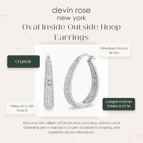 Devin Rose Oval Inside Outside Hoop Earrings for Women Faceted Sparkle Crystals - color: Rainbow