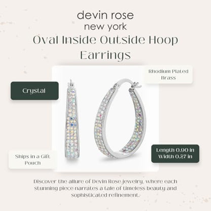 Devin Rose Oval Inside Outside Hoop Earrings for Women Faceted Sparkle Crystals - color: Rainbow