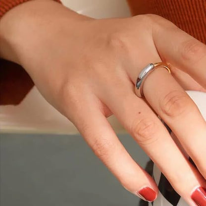 Two Tone Ring, Gold and Silver Simple Bands, 3mm Mixed Metal Ring for Women, Stainless Steel Minimalist Stackable Rings Chic Stacking Jewelry