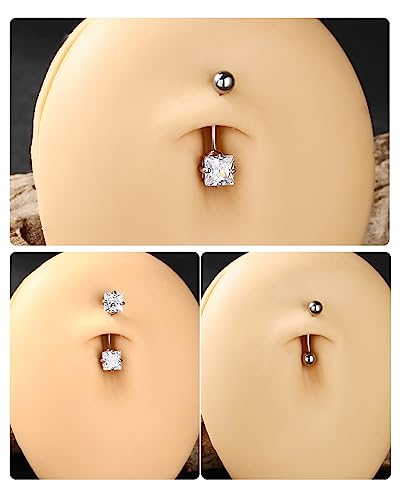 2pcs 16g Small Size Belly Button Rings Pack Surgical Steel Square AAA CZ Curved Barbell Navel Rings New - color: steel