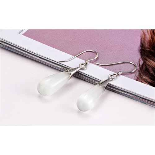 925 Sterling Silver Dangle Earrings with Charms Heart, Water drop, Moon, Star Long Drop Earring for Women Jewelry Gifts Hypoallergenic - color: stone waterdrop-white