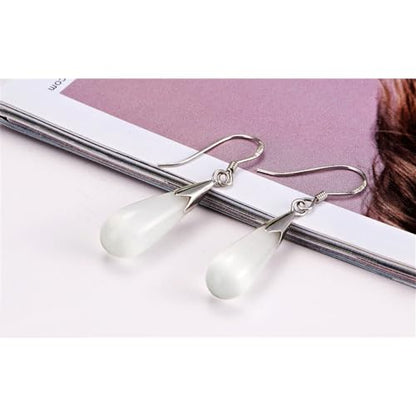 925 Sterling Silver Dangle Earrings with Charms Heart, Water drop, Moon, Star Long Drop Earring for Women Jewelry Gifts Hypoallergenic - color: stone waterdrop-white