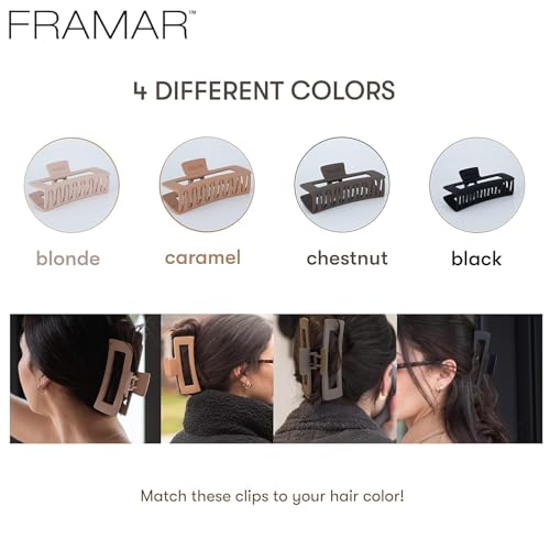 FRAMAR Extra Large Claw Clips For Thick Hair, Hair Claws Pack, Hairclips | Large Hair Clips For Thick Hair, Claw Clip Pack, Hairclips. For Women, Ganchos Para El Cabello, Non Slip Matte Finish - color: Neutral - Rectangle