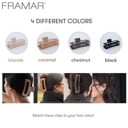 FRAMAR Extra Large Claw Clips For Thick Hair, Hair Claws Pack, Hairclips | Large Hair Clips For Thick Hair, Claw Clip Pack, Hairclips. For Women, Ganchos Para El Cabello, Non Slip Matte Finish - color: Neutral - Rectangle
