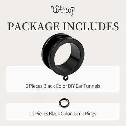 WBRWP 6pcs Ear Gauges Tunnels Plugs: DIY Ear Tunnles Piercing Expander Stainless Steel Double Flared Screw Gauges - color: Black-Style 2