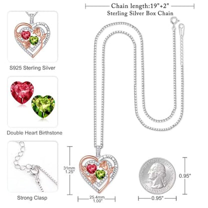 Iefil Heart Birthstone Necklace for Women - Double Birthstone Jewelry | 925 Sterling Silver, Gift Box Packaging, Anniversary Birthday Gifts for Women Wife Mom - color: 07-08-Jul-Aug Birthstone