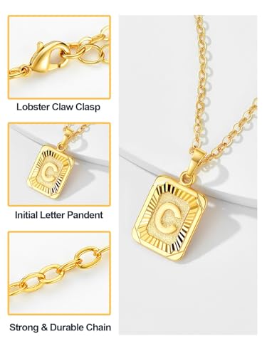 U7 Initial Necklaces for Women, Square Letter Pendant Necklace | Gold & Silver Plated A-Z Pendant | Personalized Large Monogram | 20+2" Adjustable Chain | Gift Packed for Mom Wife Friends - color: a. Gold, style: C