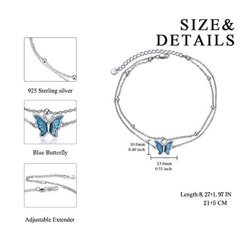 925 Sterling Silver Cat Butterfly Anklets Double Layered Chain for Birthday Women Ankle Bracelet Summer Beach Dainty Jewelry - style: A-Butterfly Anklet