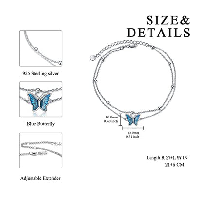 925 Sterling Silver Cat Butterfly Anklets Double Layered Chain for Birthday Women Ankle Bracelet Summer Beach Dainty Jewelry - style: A-Butterfly Anklet