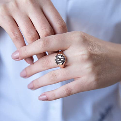 Personalized 925 Sterling Silver Initial Signet Ring Band Custom Womens Monogram Jewelry - color: Rose Gold