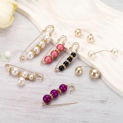 MECCANIXITY Pearl Brooch Pins, Decorative Safety Pin Brooch Fashion Sweater Shawl Crystal Clip for Collar Dress Shirt Clothing Accessories for Girls and Women - color: Green