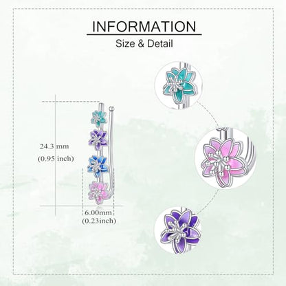 Ear Climbers Earrings for Women Sterling Silver Vintage Ear Crawler Earrings Jewelry Gifts for Women - style: Cherry Blossom Flower