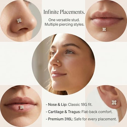 AceFun L Shape Nose Stud Flat Back 18G Threadless Gold Nose Stud for Women Men 316L Stainless Steel CZ Diamond Heart Ball Helix Tragus Piercing Jewelry Nostril Studs 9 Pieces Set - color: Nose Stud Flat Back-9 Pieces-Gold