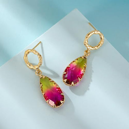 Crystal Earrings CXUEMH Teardrop Earrings for Women Blue and Green Dangle Earrings Elegant Earrings for Prom Emerald Green Earrings Formal Jewelry Crystal Drop Earrings - color: Style D