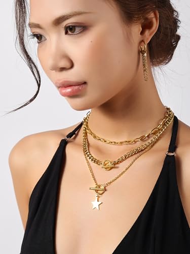 Sacina Goth Layered Star Choker Necklace, Gothic Punk Grunge Emo Necklace, Christmas Jewelry Gift for Women - color: Gold
