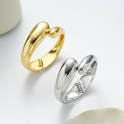 2pcs Gold Bangle Bracelets for Women, Trendy Hinged Cuff Open Wide Chunky Gold Bracelet Stack Arm Cuff Jewelry for Women - color: C-Gold Bangle