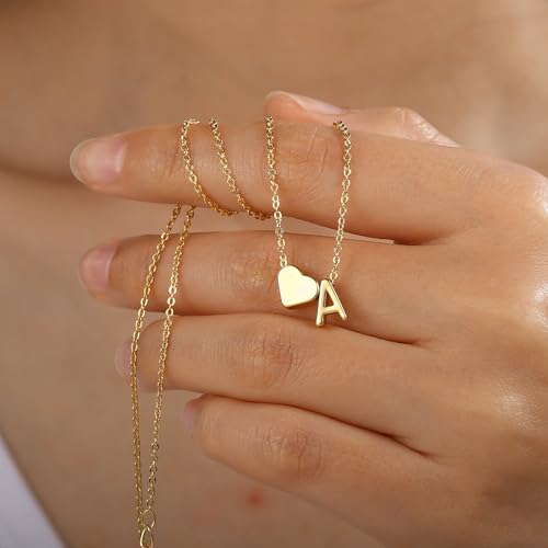 Turandoss Heart Initial Necklace for Women Teen Girls - 18K Gold Plated Letter A-Z Pendant Necklace Dainty Heart Necklaces Tiny Initial Necklaces Birthday Gifts for Women Jewelry - color: Gold, style: M