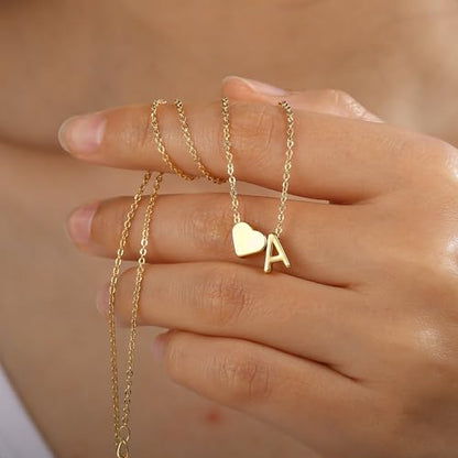 Turandoss Heart Initial Necklace for Women Teen Girls - 18K Gold Plated Letter A-Z Pendant Necklace Dainty Heart Necklaces Tiny Initial Necklaces Birthday Gifts for Women Jewelry - color: Gold, style: B