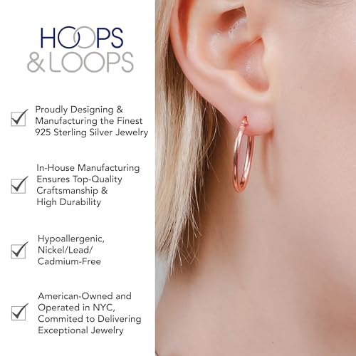Hoops & Loops 925 Sterling Silver 2mm Oval Click-Top Hoop Earrings for Women, Men 15mm 20mm 25mm 30mm 35mm 40mm, Hypoallergenic Silver, 14k Yellow Gold, Rose Gold Flash Plate, Black - color: Rose Gold, size: 15mm (0.59'')