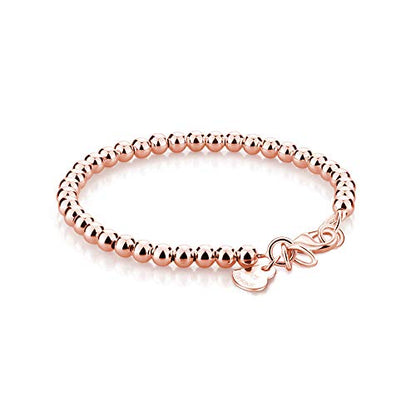Dankadi New Women's 925 Sterling Silver Bracelet Minimalist 4-6MM Round Bead Chain Solid Silver Bracelet Charm Jewelry Lobster Claw Clasp - style: Rose gold 4mm16cm