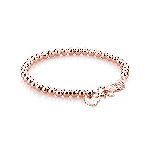 Dankadi New Women's 925 Sterling Silver Bracelet Minimalist 4-6MM Round Bead Chain Solid Silver Bracelet Charm Jewelry Lobster Claw Clasp - style: Rose gold 4mm15cm