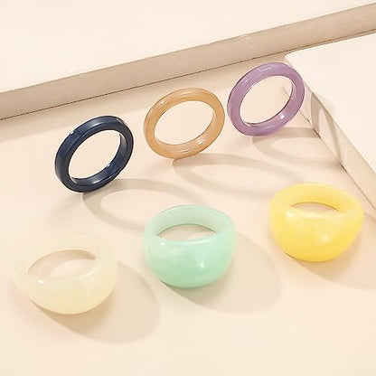 Resin Chunky Rings for Women Multicolor Acrylic Plastic Rings Set Cute Trendy Aesthetic Y2k Statement Rings Thick Dome Heart Knuckle Finger Jewelry - color: 6PCS