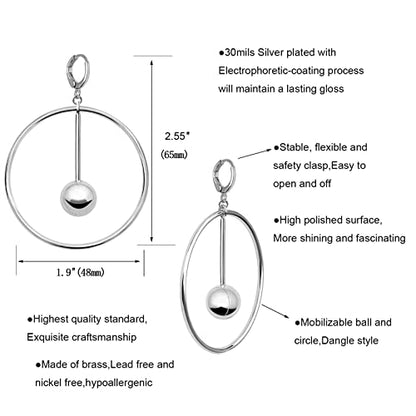 Dangle Hoop Earrings for Women, 14k Gold/Silver Plated High Polished Cute & Aesthetic Earrings for Women - color: Silver-01