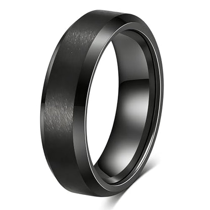 Stainless Steel Wedding Band Ring For Men Women | Sandblasted matte finish, 4mm/6mm/8mm widths, steel/black/gold-tone colors, everyday wear, wedding - color: Matte-6mm-Black