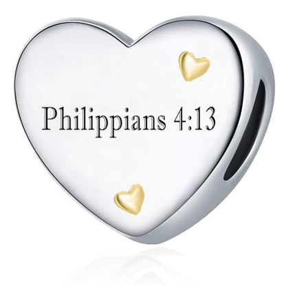 Cross Heart Charm for Pandora Bracelets Christian Bible Verse Charms Prayer Faith Religious Gifts for Women - style: I Can Do All Things Philippians 4:13