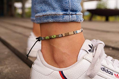 Made by Nami Surfer Anklet for Men and Women Waterproof and Adjustable Surfer Ankle Bracelet String Ankle Bracelet Beach Accessory for Ethnic Hippie Style - color: Safari