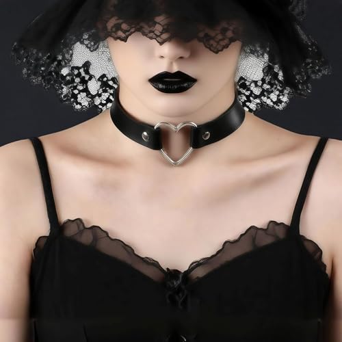 6Pcs Black Gothic Choker Necklace Set, Punk Lace & Leather Collar Necklaces, Vintage Gothic Jewelry for Fashion Outfit Accessories
